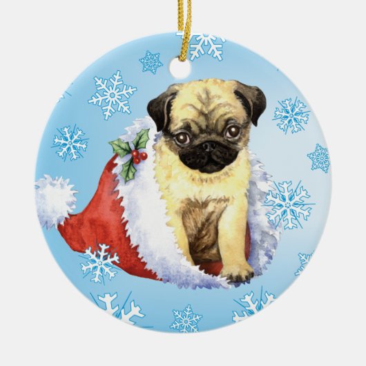 Happy Howlidays Pug Keramisch Ornament (Voorkant)