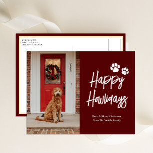 Happy Howlidays Rode Kalligrafie Huisdier Foto Feestdagenkaart