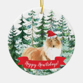 Happy Howlidays Rough Collie Dog Kerstmense Keramisch Ornament (Voorkant)