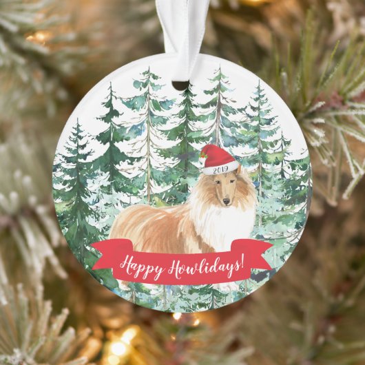 Happy Howlidays Rough Collie Dog Kerstmis Ornament (Boom)