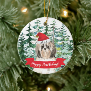 Happy Howlidays Shih tzu Longer Hair Dog Kerstmis Keramisch Ornament