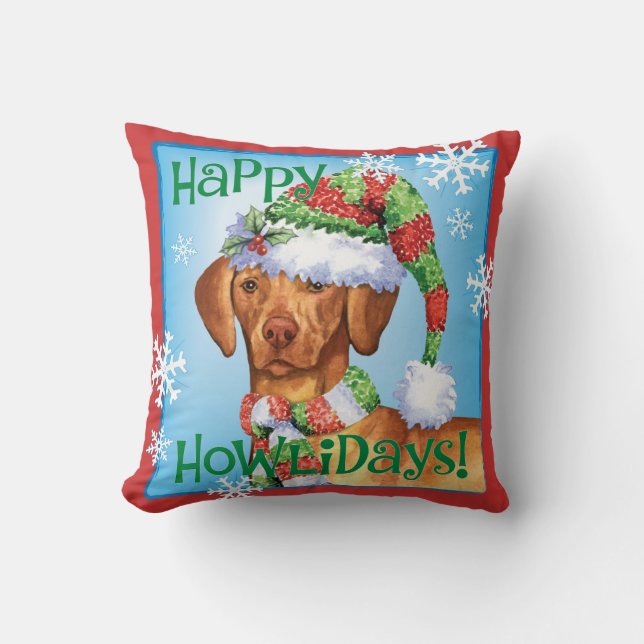 Happy Howlidays Vizsla Kussen (Voorkant)