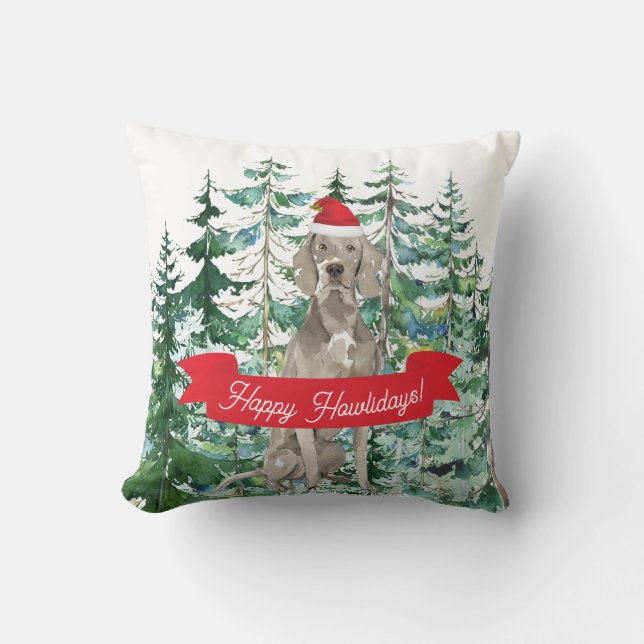 Happy Howlidays Weimaraner Dog Kerstmis Kussen (Voorkant)