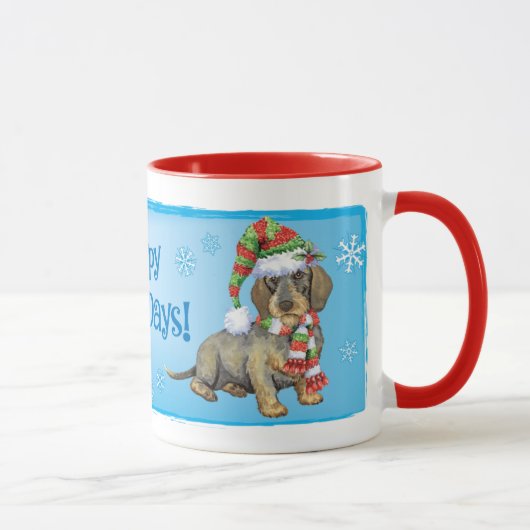 Happy Howlidays Wirehaire Dachshund Mok (Rechts)