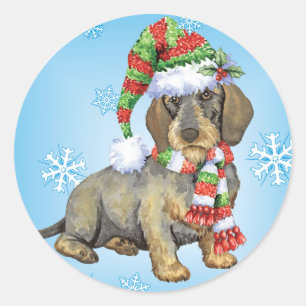 Happy Howlidays Wirehaire Dachshund Ronde Sticker