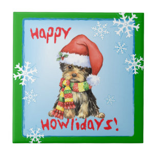 Happy Howlidays Yorkie Tegeltje