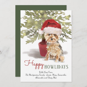 Happy Howlidays Yorkshire Terrier Waterverf Feestdagenkaart