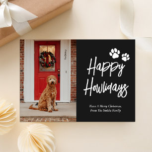 Happy Howlidays Zwart Kalligrafie Huisdier Foto Feestdagenkaart