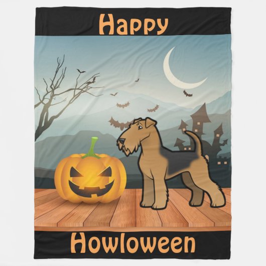 Happy Howloween Airedale Terrier Fleece Deken (Voorkant)