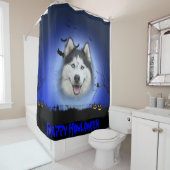 Happy Howloween Husky Douchegordijn (In situ)