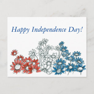 Happy Independence Day Red White Blue Flowers Briefkaart
