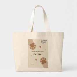 happy international cat day cute paw print design grote tote bag