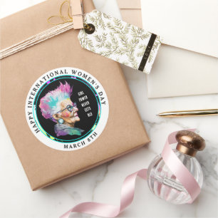 Happy International Women's Day 8 maart Grl Pwr Ronde Sticker