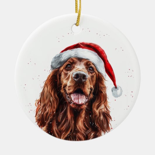 Happy Irish Setter Dog Christmas Personalized Keramisch Ornament (Voorkant)