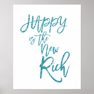 Happy is de nieuwe roemrijke blauwfaux glitter poster