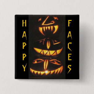 Happy Jack o'Lantern Faces Vierkante Button 5,1 Cm