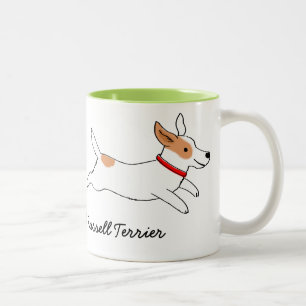 Happy Jack Russell Terrier Cartoon Dog aan het ren Tweekleurige Koffiemok