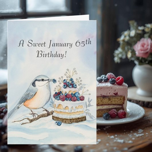 Happy January 65th Birthday Nuthatch Bird Kaart