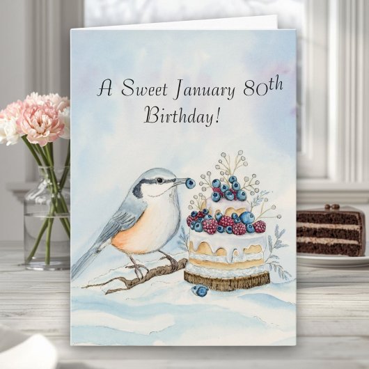Happy January 80th Birthday Nuthatch Bird Kaart