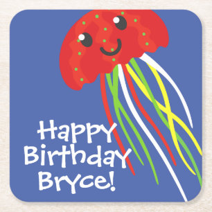 Happy Jellyfish gepersonaliseerde papieren Onderze Vierkante Kartonnen Onderzetter