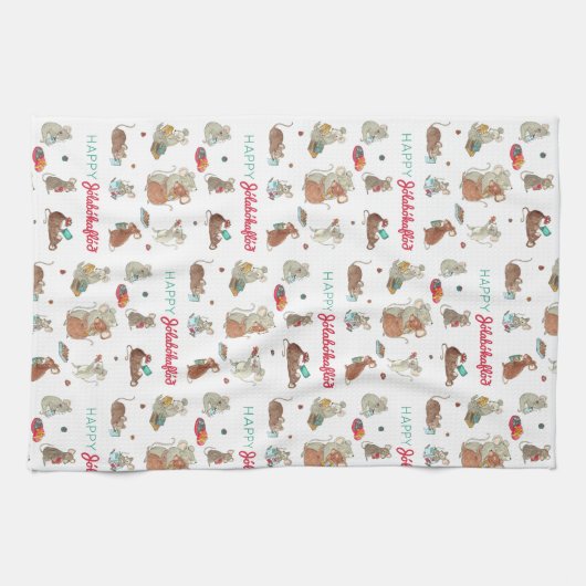 Happy Jolabokaflod Muouse Family Holiday Theedoek (Horizontaal)