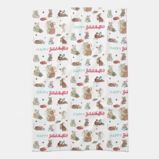 Happy Jolabokaflod Muouse Family Holiday Theedoek (Verticaal)