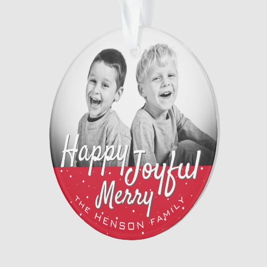 Happy Jolly-script voor kerstmis Ornament (voorkant)