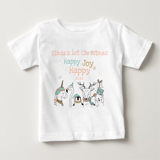 Happy Joy Cute Animals Baby's 1 Kerstmis (Voorkant)