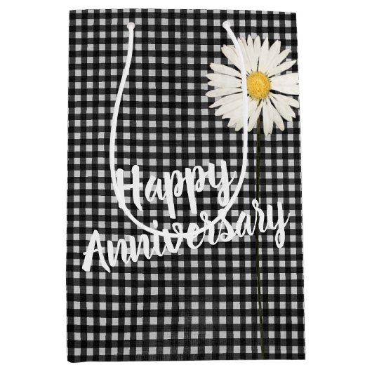 Happy Jubileum Daisy op Gingham Medium Gift Bag Medium Cadeauzakje (Voorkant)