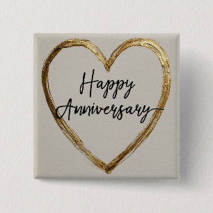 "Happy Jubileum" Design met Gold Heart Vierkante Button 5,1 Cm