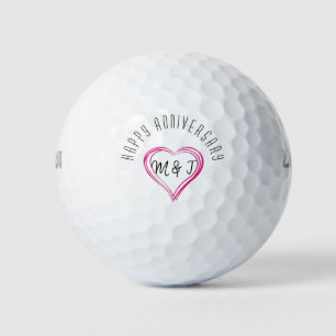 Happy Jubileum Heart Couple Monogram Golfballen