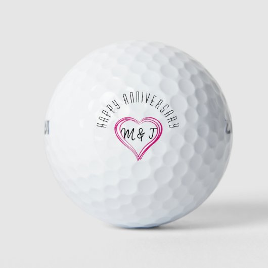 Happy Jubileum Heart Couple Monogram Golfballen (Voorkant)