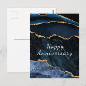 Happy Jubileum Kaart Agate Navy Blue Gold Marble (Voorkant / Achterkant)