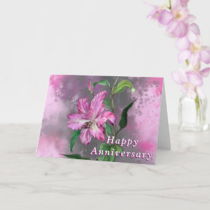 Happy Jubileum Kaart Paars Roze Lily Flowers