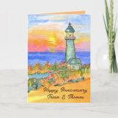 Happy Jubileum Lighthouse Sunset gepersonaliseerd Kaart (Voorkant)