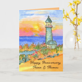 Happy Jubileum Lighthouse Sunset gepersonaliseerd Kaart