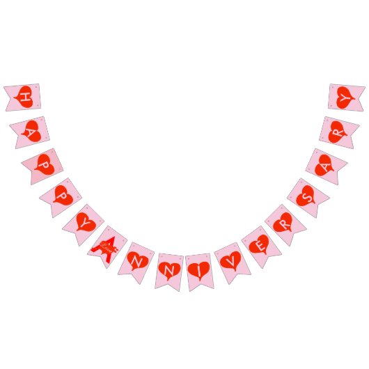 Happy Jubileum Rode harten Roze Bunting Banner (Alle)