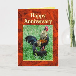 Happy Jubileum Rooster en Hen Red Feathers Kaart