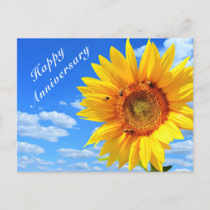 Happy Jubileum Zonnebloem en bijen op Blue Sky Briefkaart