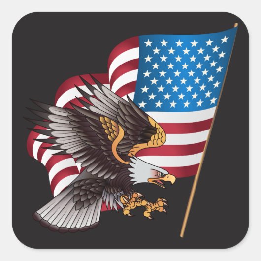 Happy Juli 4e Amerikaanse vlag met Eagle Vierkante Sticker (Voorkant)