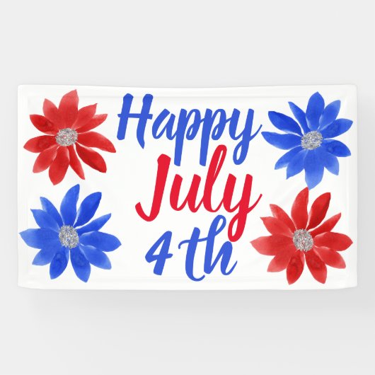 Happy Julth 4th Red White Blue Glitter Banner (Horizontaal)