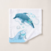 Happy Jumping Dolphin met bubbels Bad Handdoek (Wasdoekje)