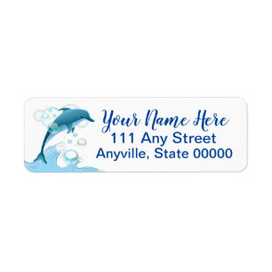 Happy Jumping Dolphin met bubbels Etiket