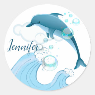 Happy Jumping Dolphin met bubbels Ronde Sticker