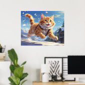 *~* Happy Jumping Snow Kat 5:4 Kitten Cat AP68 Poster (Thuiskantoor)