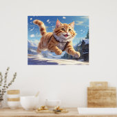 *~* Happy Jumping Snow Kat 5:4 Kitten Cat AP68 Poster (Keuken)