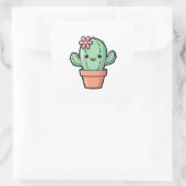 Happy Kawaii Cactus – Cute Illustration Vierkante Sticker (Tas)
