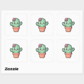 Happy Kawaii Cactus – Cute Illustration Vierkante Sticker (Vel)