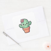 Happy Kawaii Cactus – Cute Illustration Vierkante Sticker (Envelop)