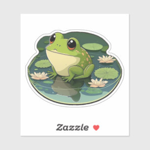 Happy Kawaii Frog op een Lily Pad Sticker